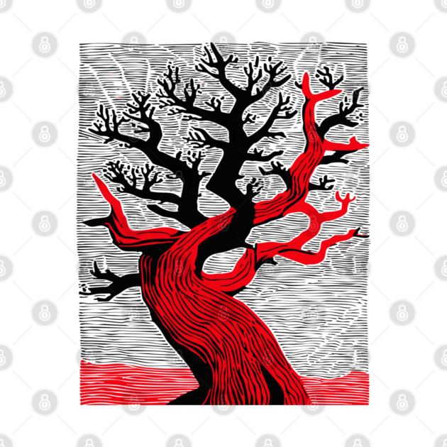 Haunted Forest Spooky Tree Woodcut by TuncGK