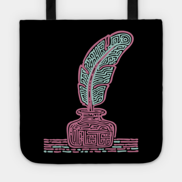 Vintage Quill and Inkwell Woodcut Tote by TuncGK