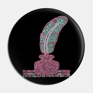 Vintage Quill and Inkwell Woodcut Pin