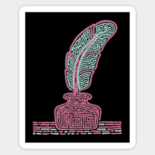 Vintage Quill and Inkwell Woodcut Sticker