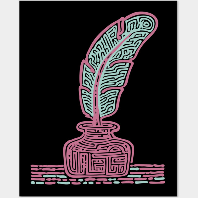 Vintage Quill and Inkwell Woodcut Wall Art by TuncGK