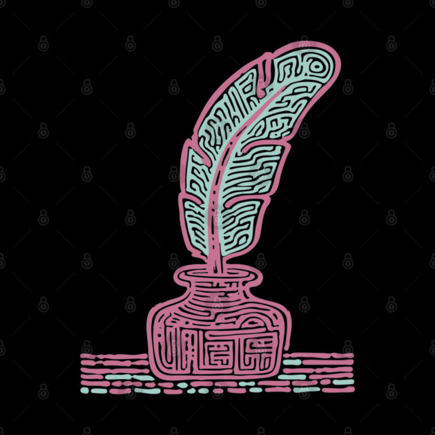 Vintage Quill and Inkwell Woodcut by TuncGK