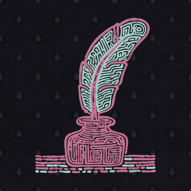 Vintage Quill and Inkwell Woodcut by TuncGK