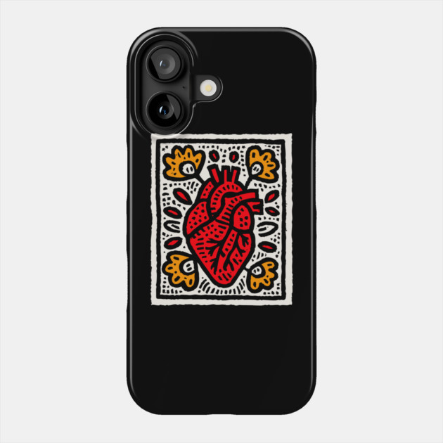 Anatomical Heart Linocut Illustration | Pop Art Phone Case by TuncGK
