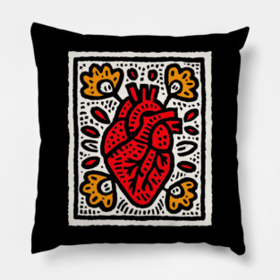 Anatomical Heart Linocut Illustration | Pop Art Pillow