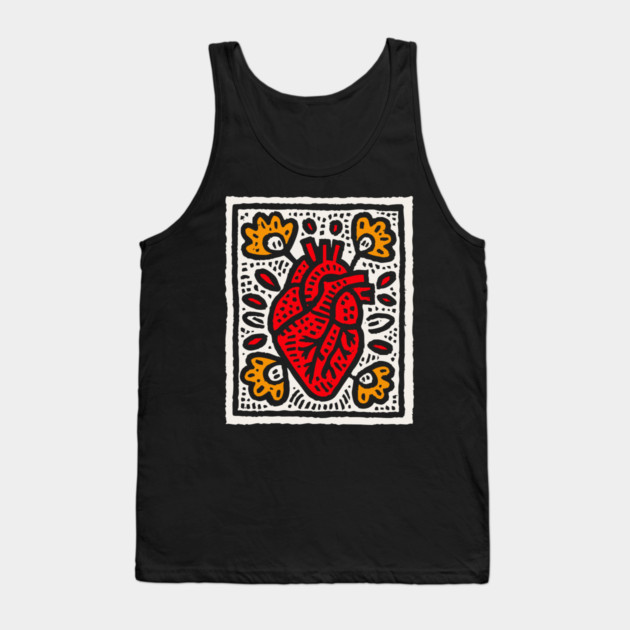 Anatomical Heart Linocut Illustration | Pop Art Tank Top by TuncGK