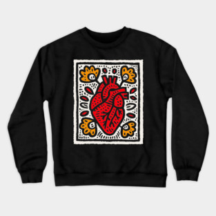 Anatomical Heart Linocut Illustration | Pop Art Crewneck Sweatshirt