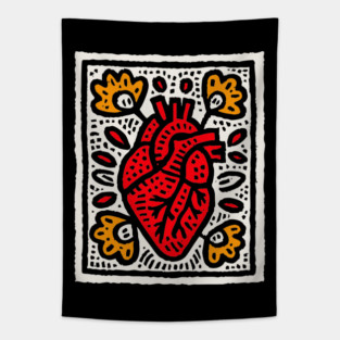 Anatomical Heart Linocut Illustration | Pop Art Tapestry