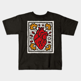 Anatomical Heart Linocut Illustration | Pop Art Kids T-Shirt
