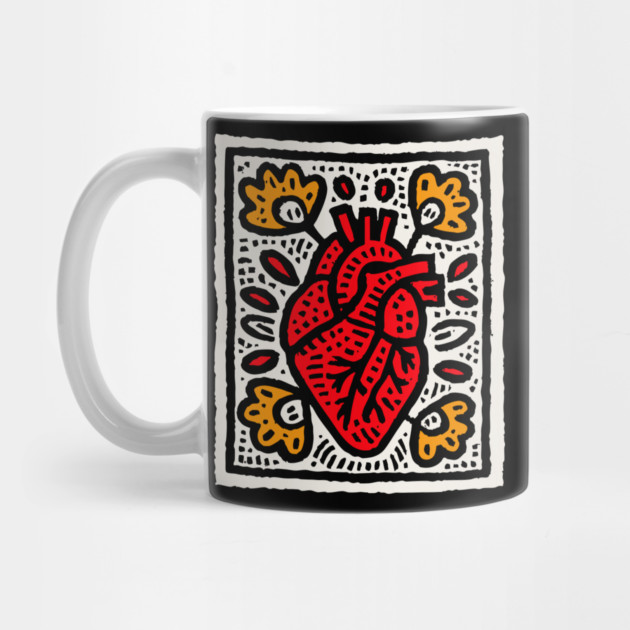 Anatomical Heart Linocut Illustration | Pop Art by TuncGK
