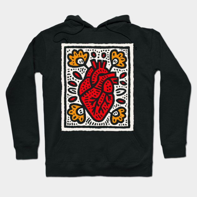 Anatomical Heart Linocut Illustration | Pop Art Hoodie by TuncGK