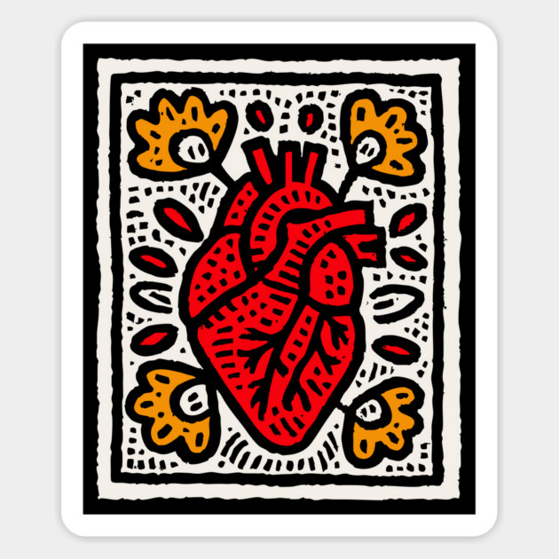 Anatomical Heart Linocut Illustration | Pop Art Magnet by TuncGK