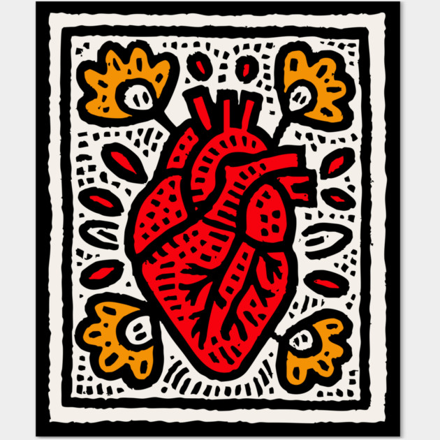 Anatomical Heart Linocut Illustration | Pop Art Wall Art by TuncGK