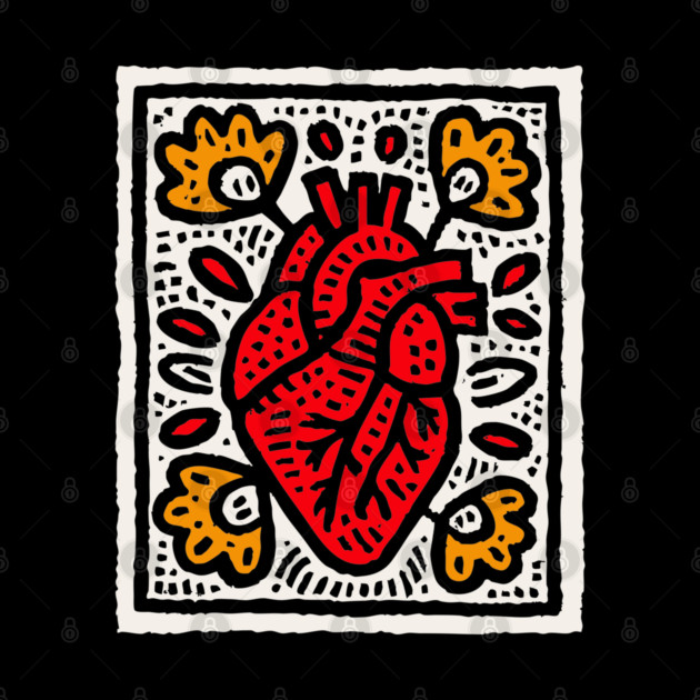 Anatomical Heart Linocut Illustration | Pop Art by TuncGK