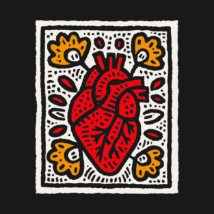 Anatomical Heart Linocut Illustration | Pop Art T-Shirt