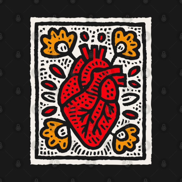 Anatomical Heart Linocut Illustration | Pop Art by TuncGK