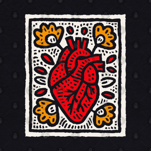 Anatomical Heart Linocut Illustration | Pop Art by TuncGK