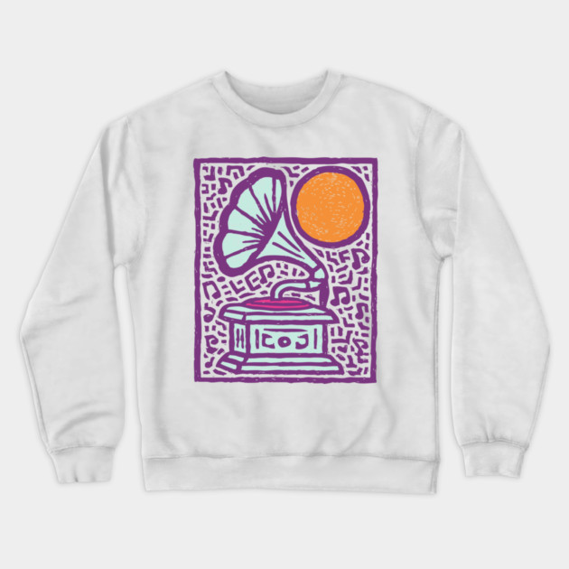 Retro Gramophone Pop Art | Start Listening Purple Crewneck Sweatshirt by TuncGK