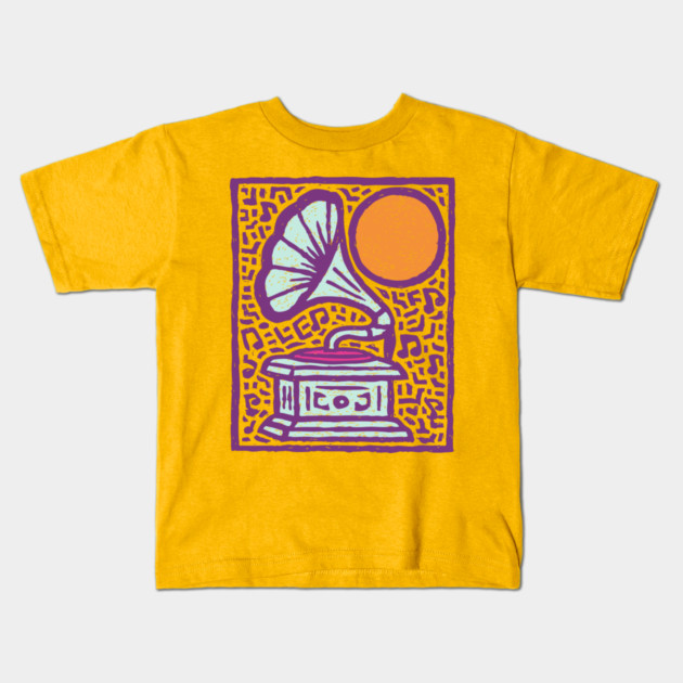 Retro Gramophone Pop Art | Start Listening Purple Kids T-Shirt by TuncGK