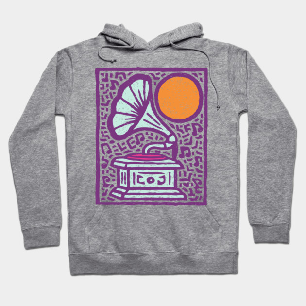 Retro Gramophone Pop Art | Start Listening Purple Hoodie by TuncGK