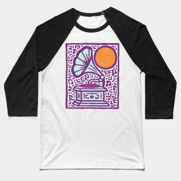 Retro Gramophone Pop Art | Start Listening Purple Baseball T-Shirt by TuncGK
