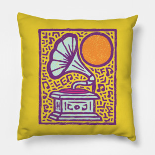 Retro Gramophone Pop Art | Start Listening Purple Pillow
