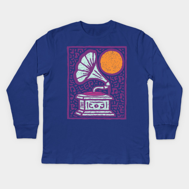 Retro Gramophone Pop Art | Start Listening Purple Kids Long Sleeve T-Shirt by TuncGK