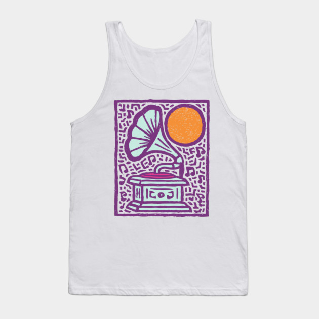 Retro Gramophone Pop Art | Start Listening Purple Tank Top by TuncGK