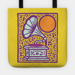 Retro Gramophone Pop Art | Start Listening Purple Tote