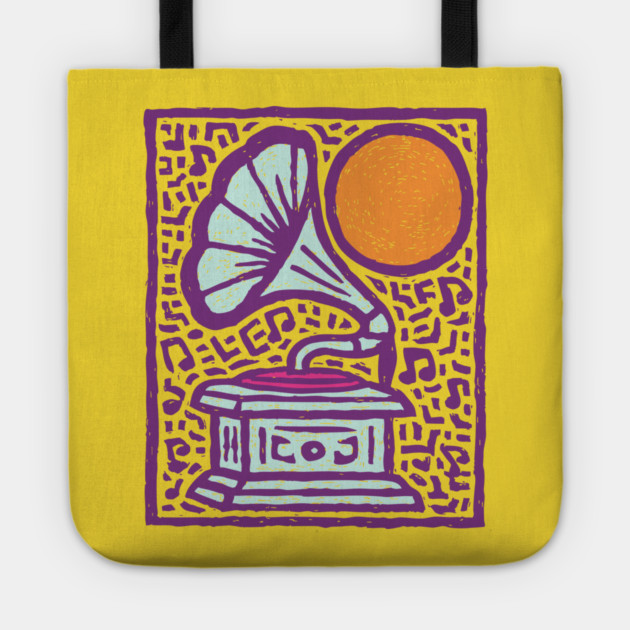 Retro Gramophone Pop Art | Start Listening Purple Tote by TuncGK