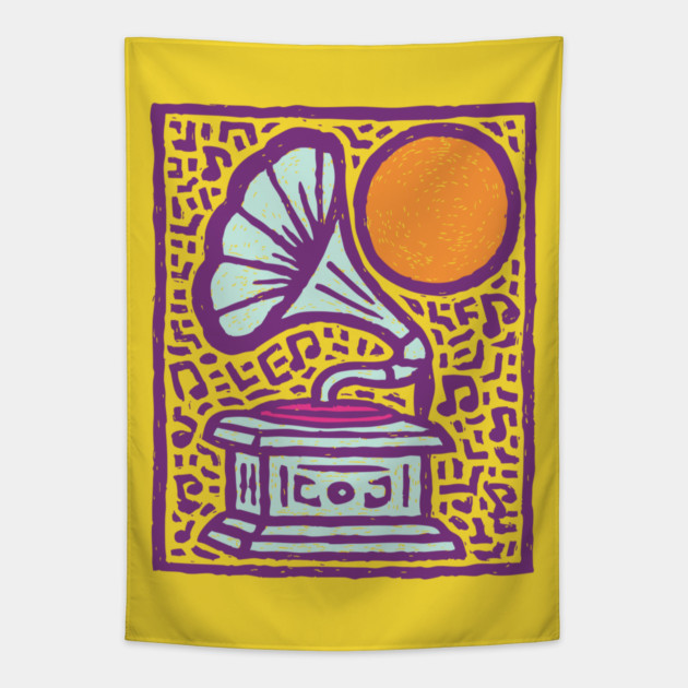 Retro Gramophone Pop Art | Start Listening Purple Tapestry by TuncGK