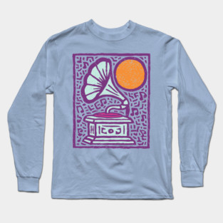 Retro Gramophone Pop Art | Start Listening Purple Long Sleeve T-Shirt