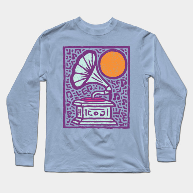 Retro Gramophone Pop Art | Start Listening Purple Long Sleeve T-Shirt by TuncGK