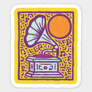 Retro Gramophone Pop Art | Start Listening Purple Sticker