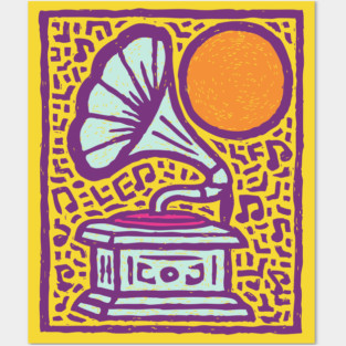 Retro Gramophone Pop Art | Start Listening Purple Posters and Art