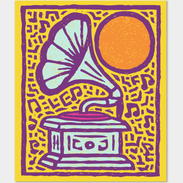 Retro Gramophone Pop Art | Start Listening Purple Wall Art by TuncGK