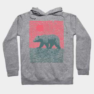 Grizzly Bear Woodblock Nature Art Hoodie