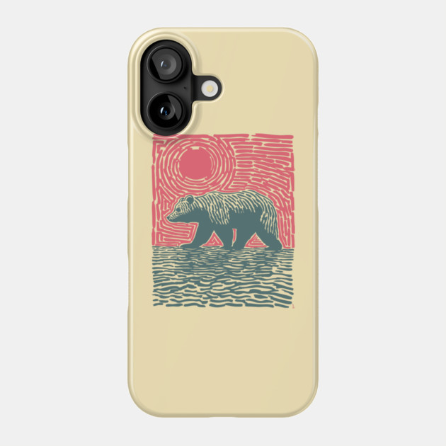 Grizzly Bear Woodblock Nature Art Phone Case by TuncGK