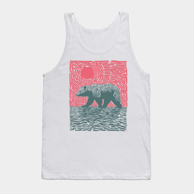Grizzly Bear Woodblock Nature Art Tank Top by TuncGK