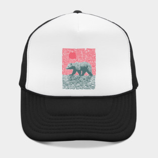 Grizzly Bear Woodblock Nature Art Hat