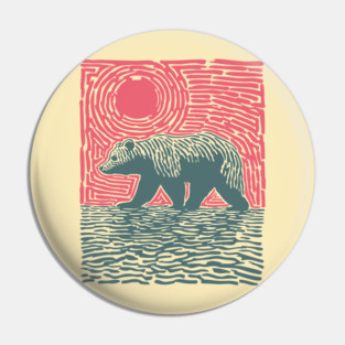Grizzly Bear Woodblock Nature Art Pin