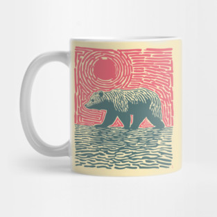 Grizzly Bear Woodblock Nature Art Mug