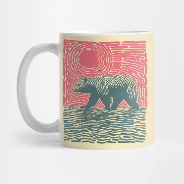Grizzly Bear Woodblock Nature Art by TuncGK
