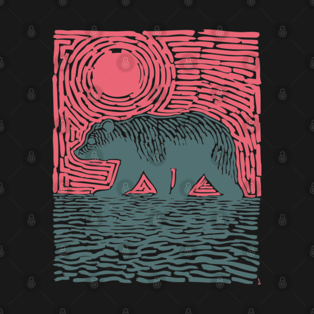 Grizzly Bear Woodblock Nature Art by TuncGK