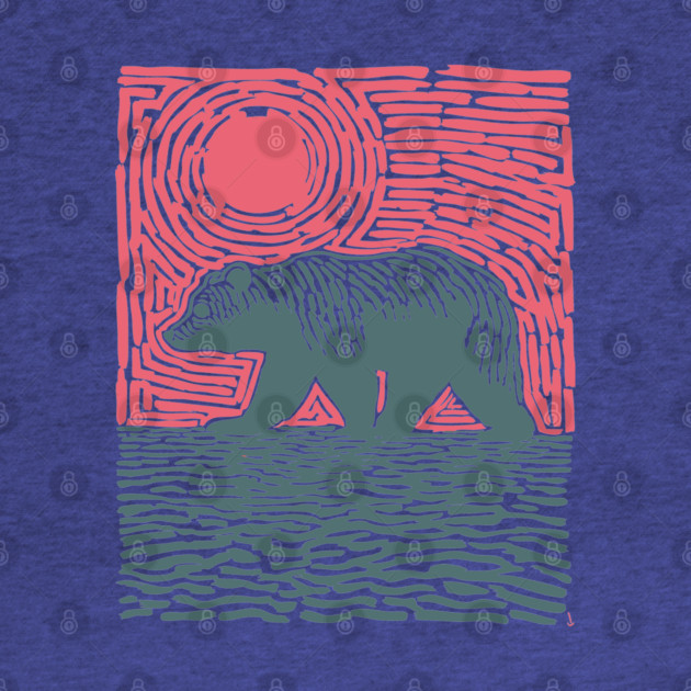 Grizzly Bear Woodblock Nature Art by TuncGK