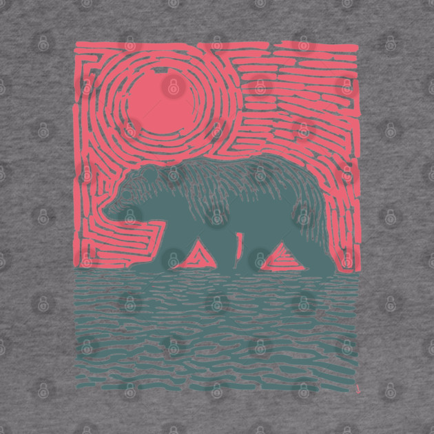 Grizzly Bear Woodblock Nature Art by TuncGK