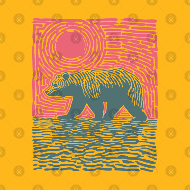 Grizzly Bear Woodblock Nature Art by TuncGK