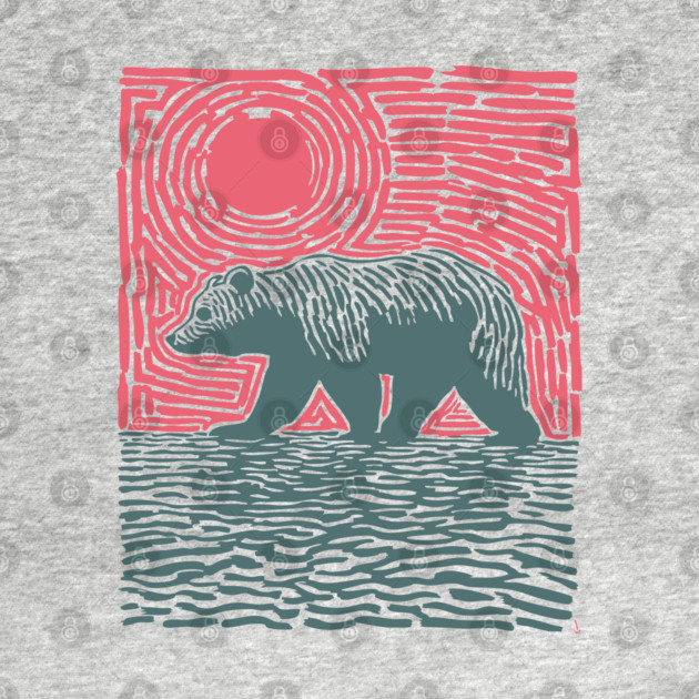 Grizzly Bear Woodblock Nature Art by TuncGK