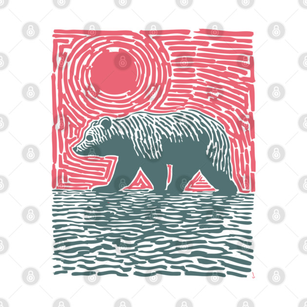 Grizzly Bear Woodblock Nature Art by TuncGK