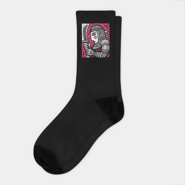 Medieval Knight Portrait Folk Art Socks by TuncGK